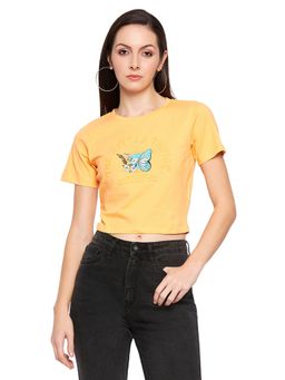 Madame - Women Printed Round Neck Crop Top