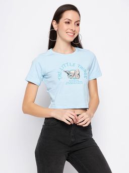 Madame - Women Printed Round Neck Crop Top