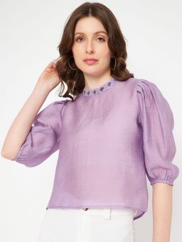 Madame - Women Solid High Neck Top