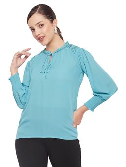 Madame - Women Solid Keyhole Neck Top