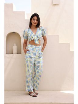 Moonstruck - Green Checkered Cropped Tie-Knot Top with Pant (Set of 2)