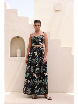 Moonstruck - Printed Black Box Pleated Skirt with Bustier (Set of 2)