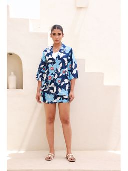 Moonstruck - Breezy Blue Floral Skorts with Loose Fit Shirt & Bustier (Set of 3)