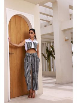Moonstruck - Stripped Pant with Contrast Stripped Pocket Cropped Shirt (Set of 2)