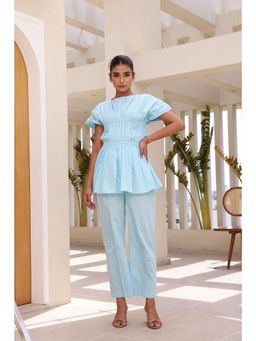Moonstruck - Powder Blue Two Elastic Layer Peplum Top with Pant (Set of 2)