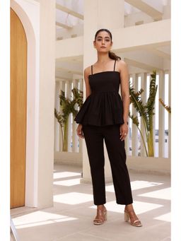 Moonstruck - Basic Chocolate Black Strappy Peplum Top with Pant (Set of 2)