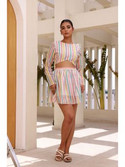 Moonstruck - Printed Striped Crop Top with Gather Flared Skirt (Set of 2)