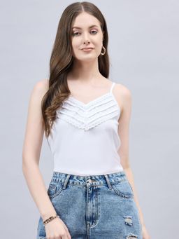 Style Quotient - Women Solid White Polymoss Regular Fit Smart Casual Spaghetti Top