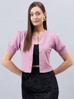 Style Quotient - Women Solid Dusty Rose Poly Knit Casual Open Front Shrug