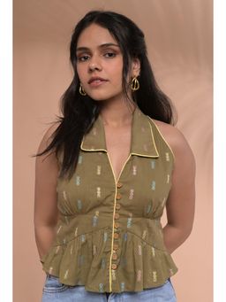 Tanoti - Aira Halter Olive Shirt