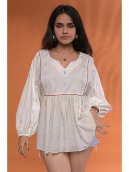 Tanoti - Saaz Balloon Sleeve White Top