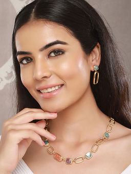 Saraf RS Jewellery - Anti-Tarnish Gold Plated Turquoise Enamelled Quirky Drop Earrings