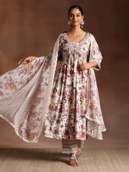 Libas - Off White Floral Printed A-Line Kurta with Pant and Dupatta (Set of 3)