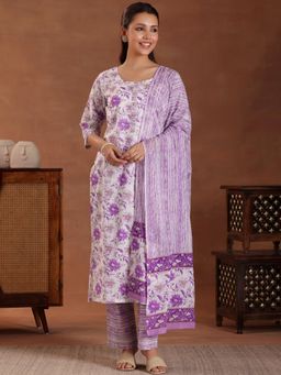 Libas - Purple Pure Cotton Printed Kurta Sets for Women
