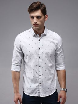 SHOWOFFFF - Men White Collar Neck Vertical Stripes Comfort Fit Shirt