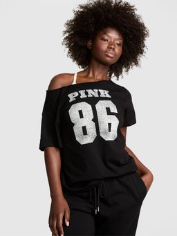 Victoria's Secret - Pink Campus Cotton Off-The-Shoulder T-Shirt