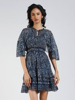 Label Ritu Kumar - Navy Blue Printed Short Dress