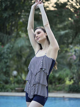 Cukoo - Padded Blue Striped Swimwear (Set of 2)