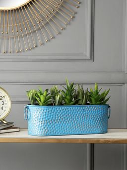 VarEesha - Greendoor Distress Finish Blue Hammered Metal Planter