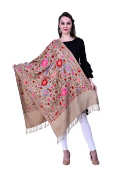SWI STYLISH - Brown Aari Embroidered Kashmiri Stole