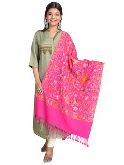 SWI STYLISH - Magenta Aari Embroidered Kashmiri Stole