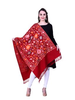 SWI STYLISH - Maroon Aari Embroidered Kashmiri Stole