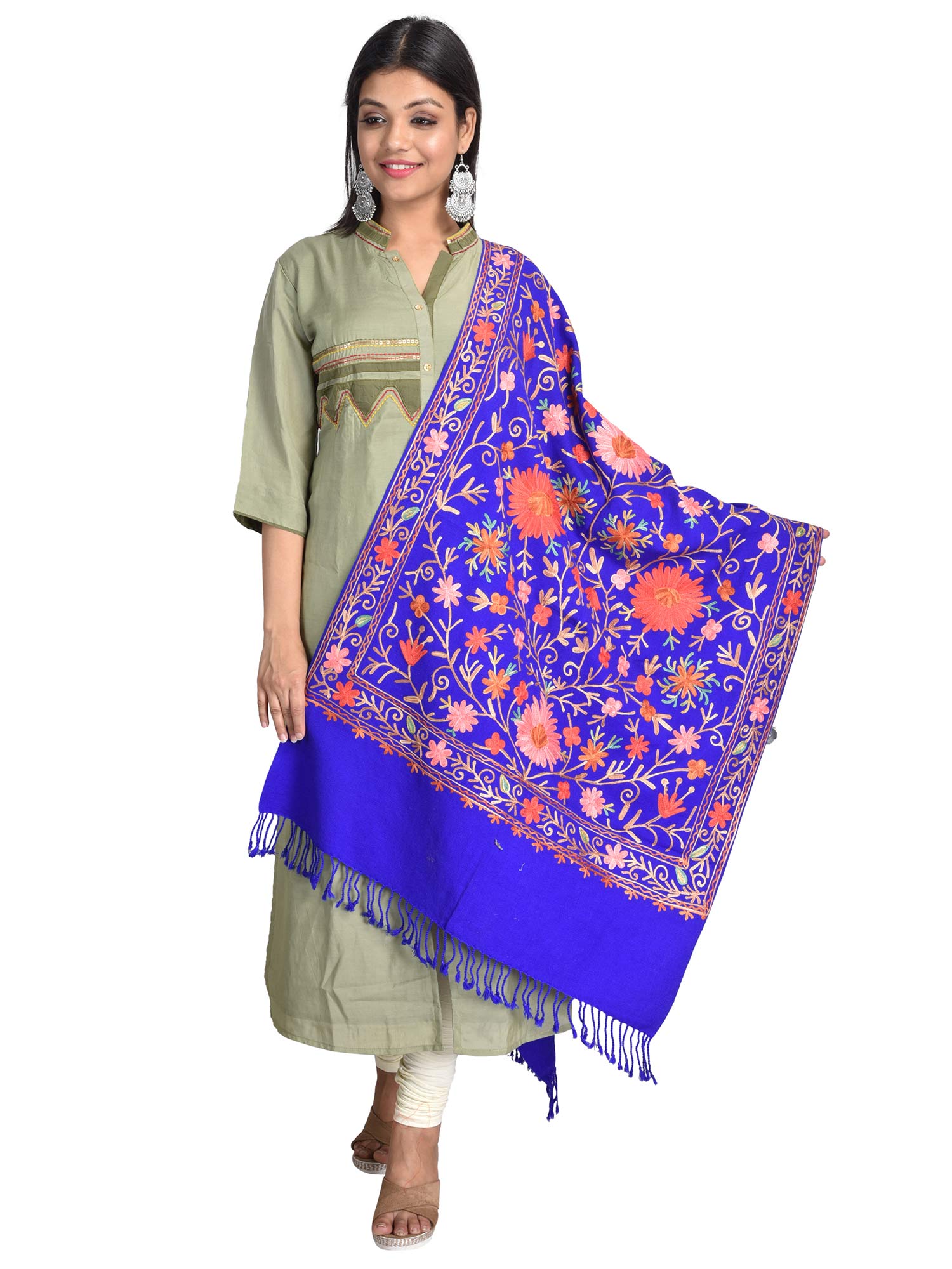swi stylish Blue Aari Embroidered Kashmiri Stole-picture-26