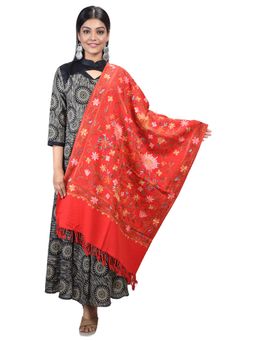 SWI STYLISH - Red Aari Embroidered Kashmiri Stole