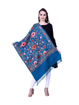 SWI STYLISH - Turquoise Aari Embroidered Kashmiri Stole