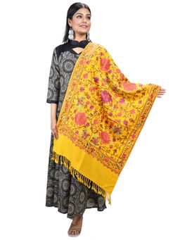 SWI STYLISH - Yellow Aari Embroidered Kashmiri Stole