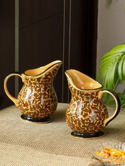 ExclusiveLane - 'Mughal Floral' Hand-painted Ceramic Milk & Water Jug (Set of 2, 610 ML)
