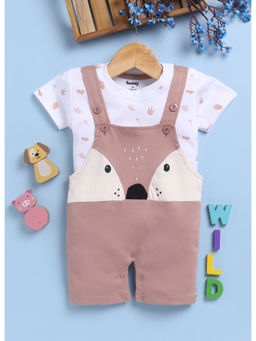 Toonyport - Kids Brown Printed Cotton Dungaree with T-Shirt (Set of 2)