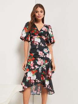 Lipsy - Multi-color Cut Out Puff Sleeve Midi Dress