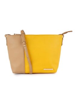 Lapis O Lupo - Beige & Yellow Solid-Plain Sling and Cross bags