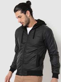 Campus Sutra - Men Solid Zipper Hooded Jacket