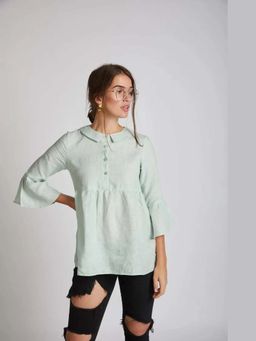 B Label - Mint Relaxed Fit Bridge Gathered Shirt