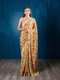 EXCLUSIVA - Multicolor Blended Shimmer Georgette Printed Saree with Unstitched Blouse