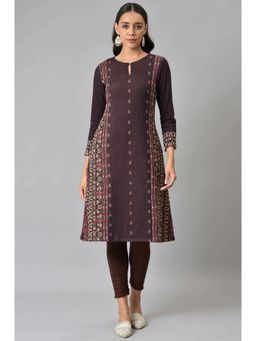 W - Maroon Floral Winter Kurta