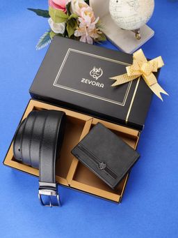 ZEVORA - Men Accessory Reversiable Belt and Wallet Gift Set-Black