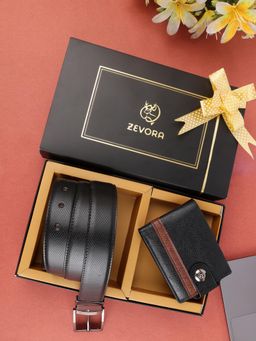 ZEVORA - Men Accessory Reversiable Belt and Wallet Gift Set-Black