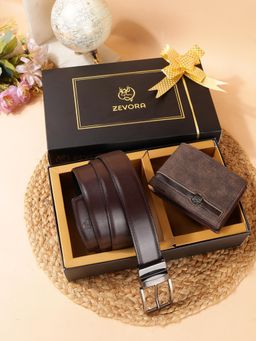 ZEVORA - Men Accessory Reversiable Belt and Wallet Gift Set-Brown
