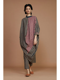 Mati - Ribbed Cowl Tunic Striped Brown Co-Ord (Set of 2)