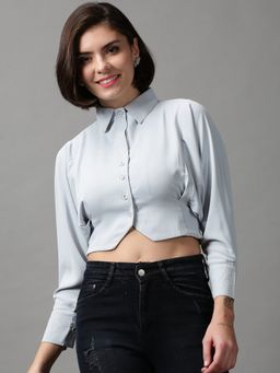 SHOWOFFFF - Women's Batwing Sleeves Solid Grey Shirt Style Top