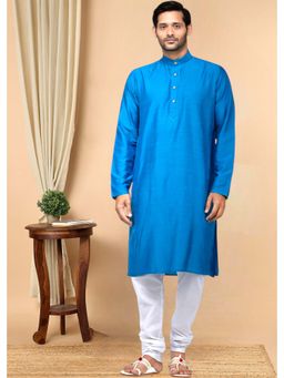 TATTVA - Men Blue Pure Cotton Kurta with Pyjamas (Set of 2)