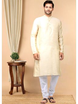 TATTVA - Men Cream Pure Cotton Kurta with Pyjamas (Set of 2)