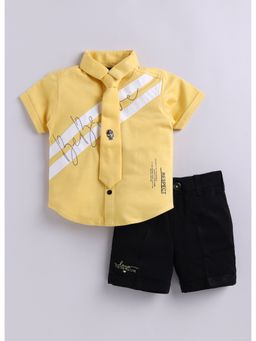 Little Collars - Yellow Partywear Shirt with Shorts and Tie (Set of 3)