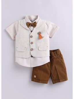 Little Collars - Natural Shorts, Shirt, Waistcoat with Bow and Broach (Set of 5)