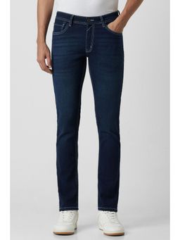 Peter England - Men Navy Blue Light Wash Slim Jeans