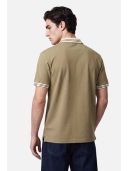 Snitch - Men Beige Cotton Blend Half Sleeves Polo T-shirt