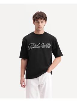 Rare Rabbit - Amel Men Black Graphic Embroidered Crew Neck T-Shirt